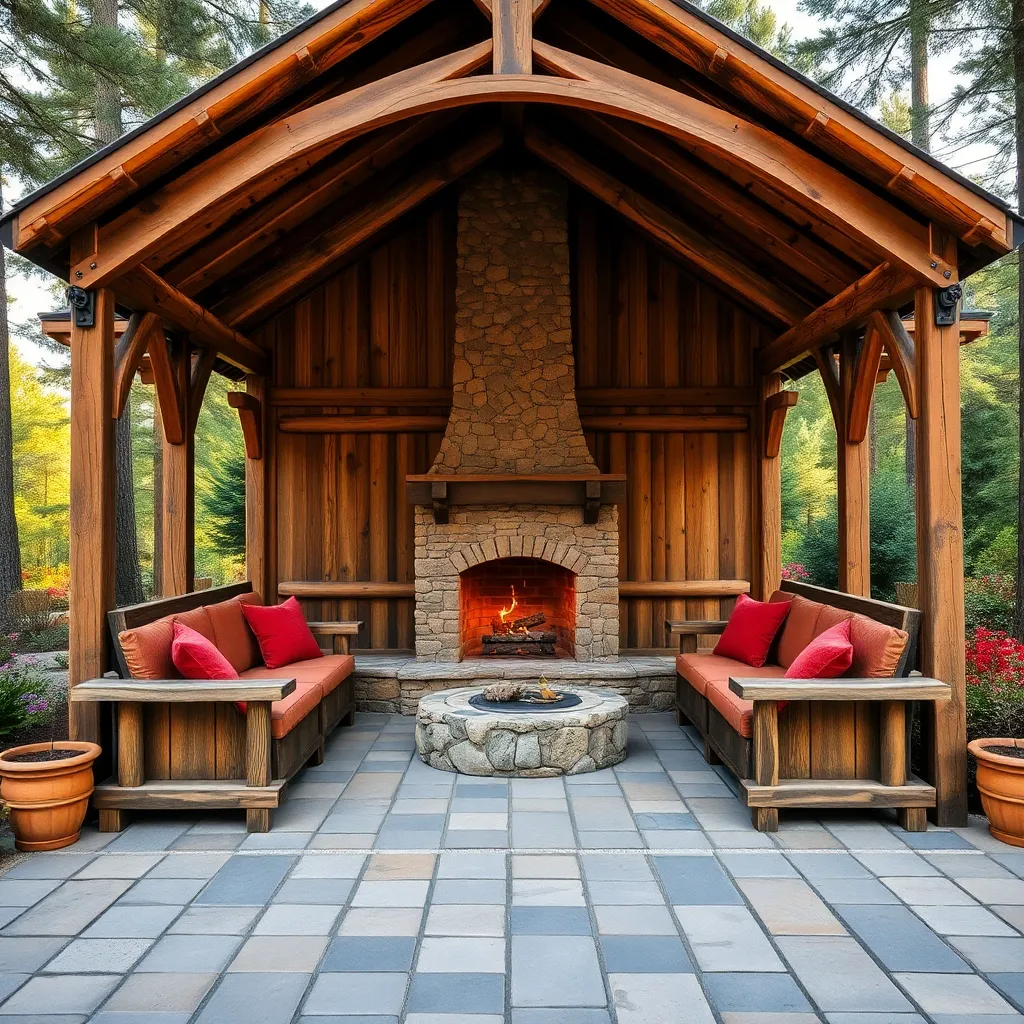 Rustic Gazebo with Fireplace Warmth