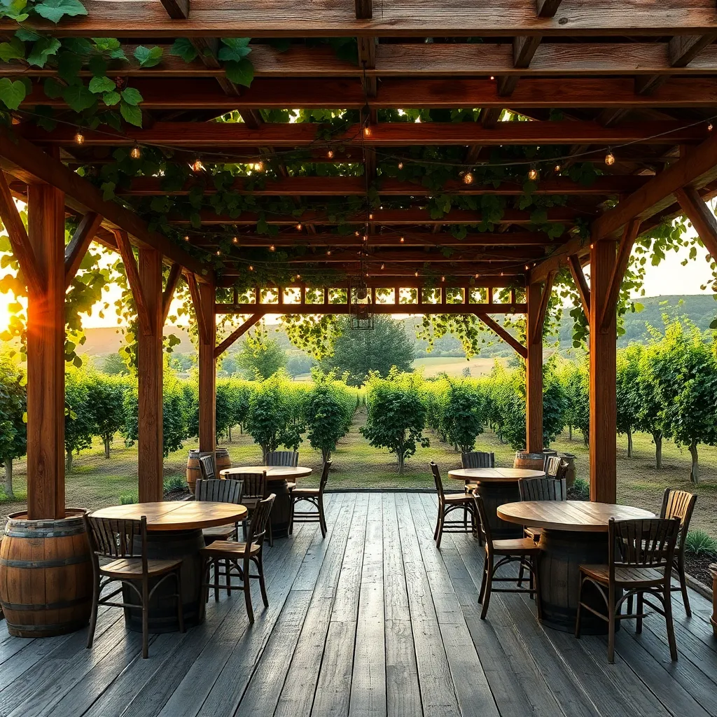 Vintage Vineyard Escape (Reclaimed Wood & Wine Barrel Tables)