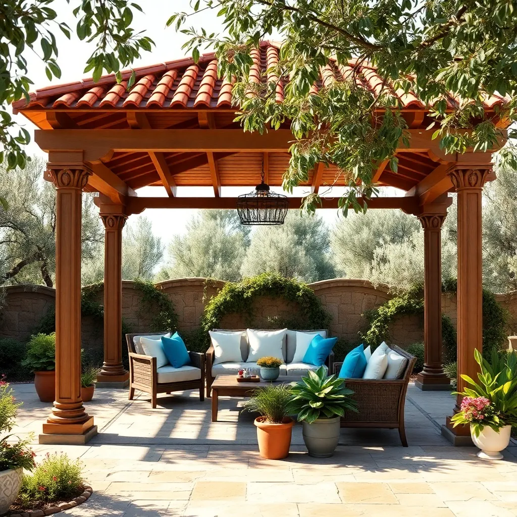 Mediterranean Tile Roof Gazebo (Terracotta Accents)