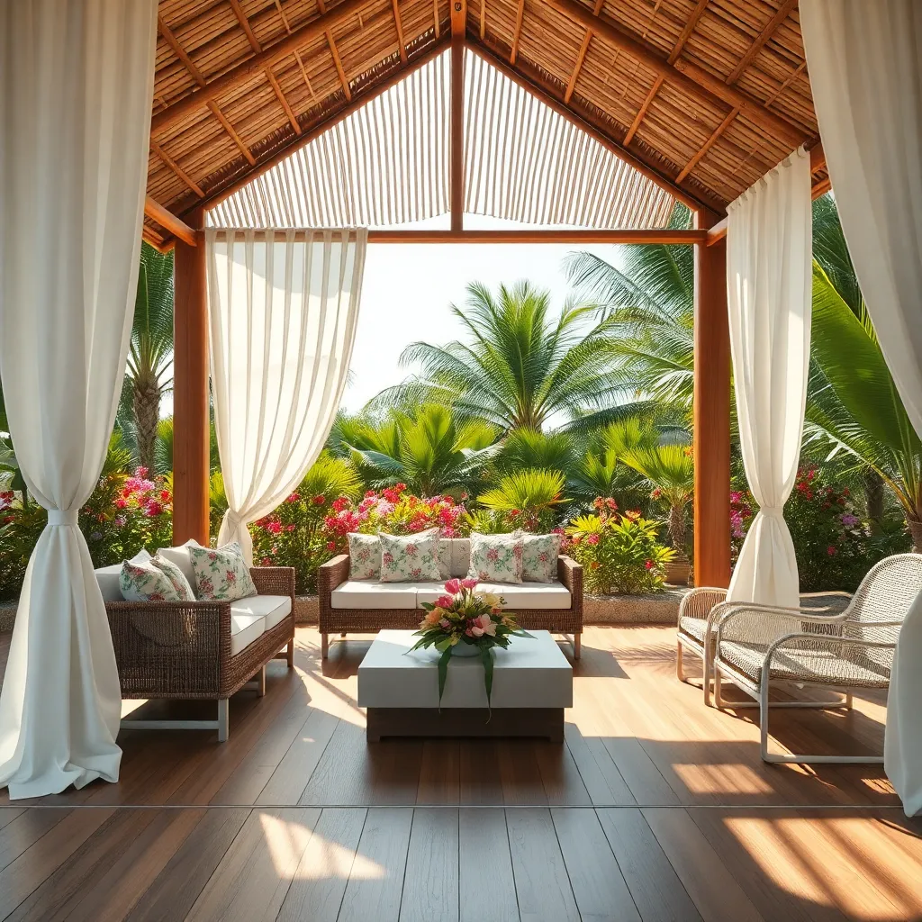 Bamboo Pavilion with Curtains (Tropical Retreat with Privacy Options)