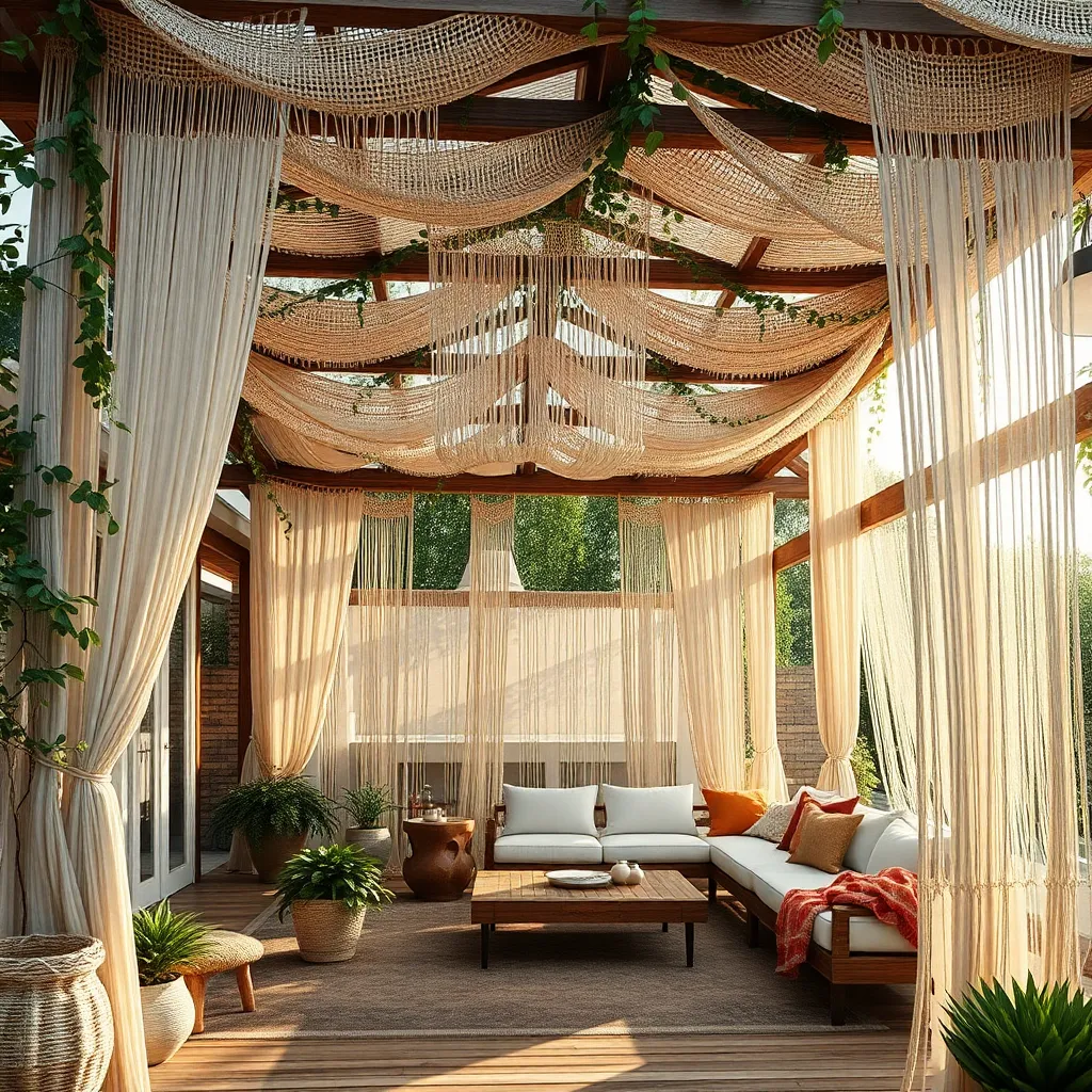 Bohemian Inspired Pergola (Macramé and Fabric Drapes)