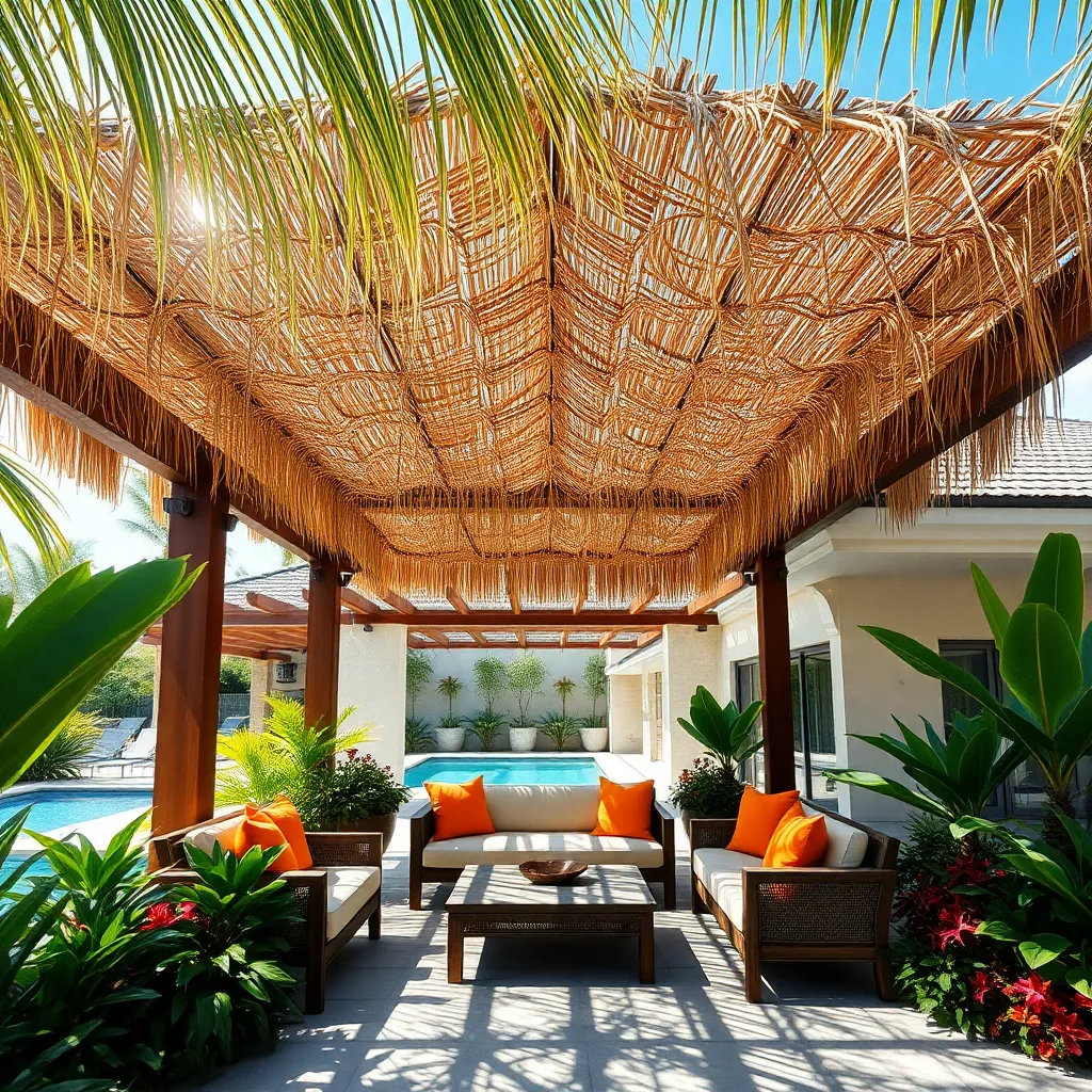 Tropical Retreat Pergola (Thatch Roof Covering)