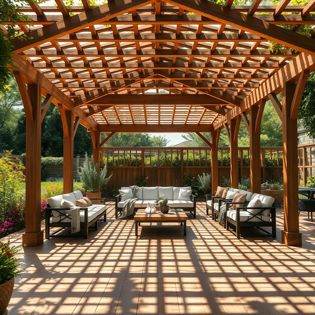 Wooden Pavilion with Trellis Roof (Natural Light and Shade)