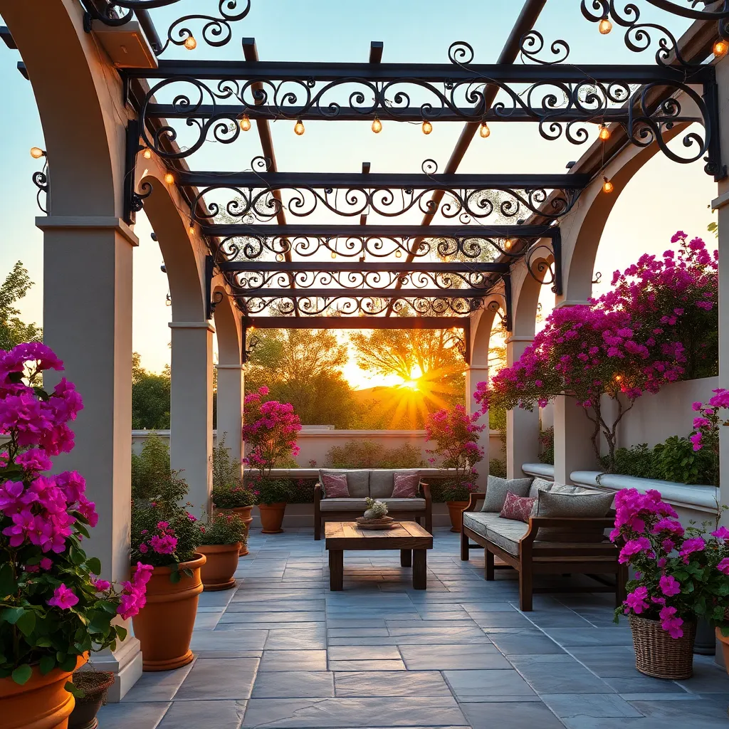 Mediterranean Style Pergola (Wrought Iron Accents)