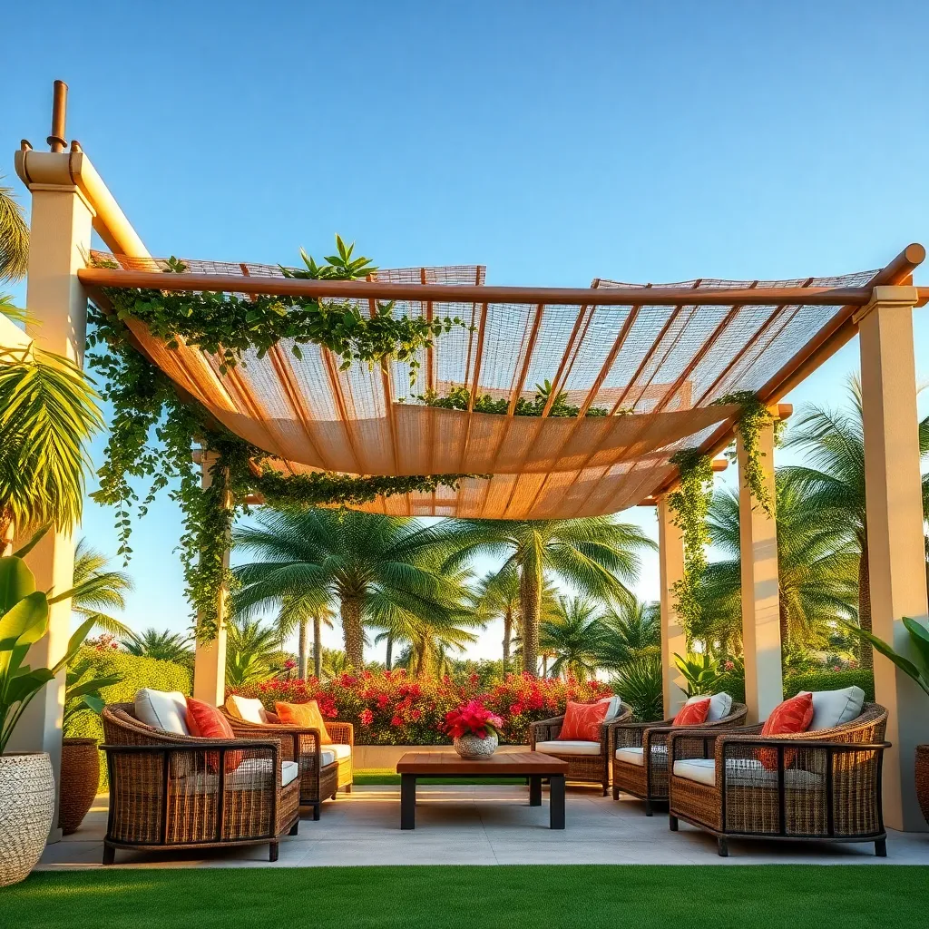 Tropical Oasis Pergola (Bamboo Canopy)