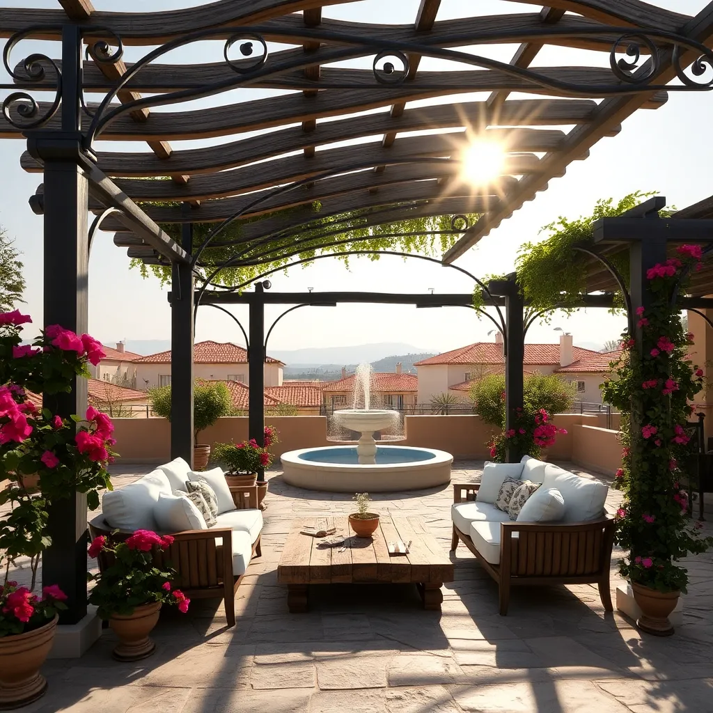 Mediterranean-Inspired Pergola (Wrought Iron Accents)