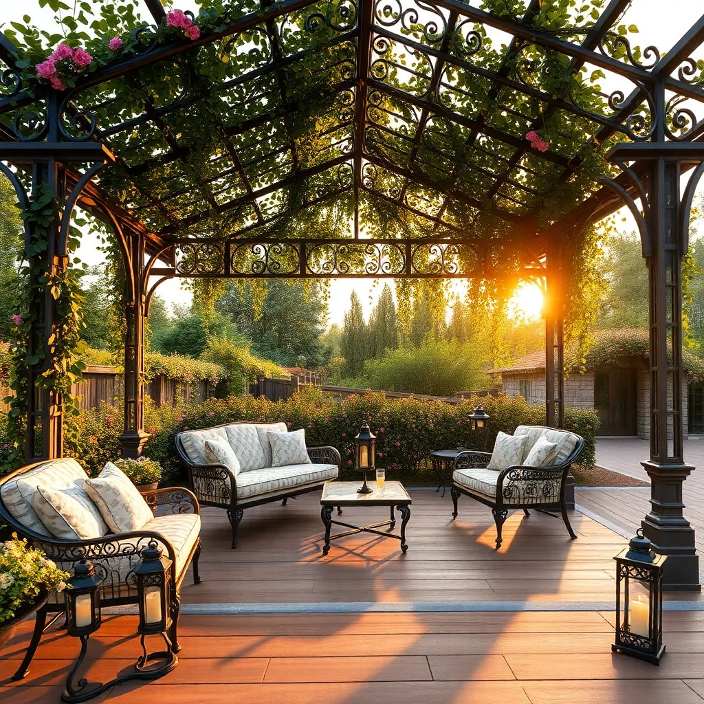 Victorian Elegance Pergola (Wrought Iron Detailing)